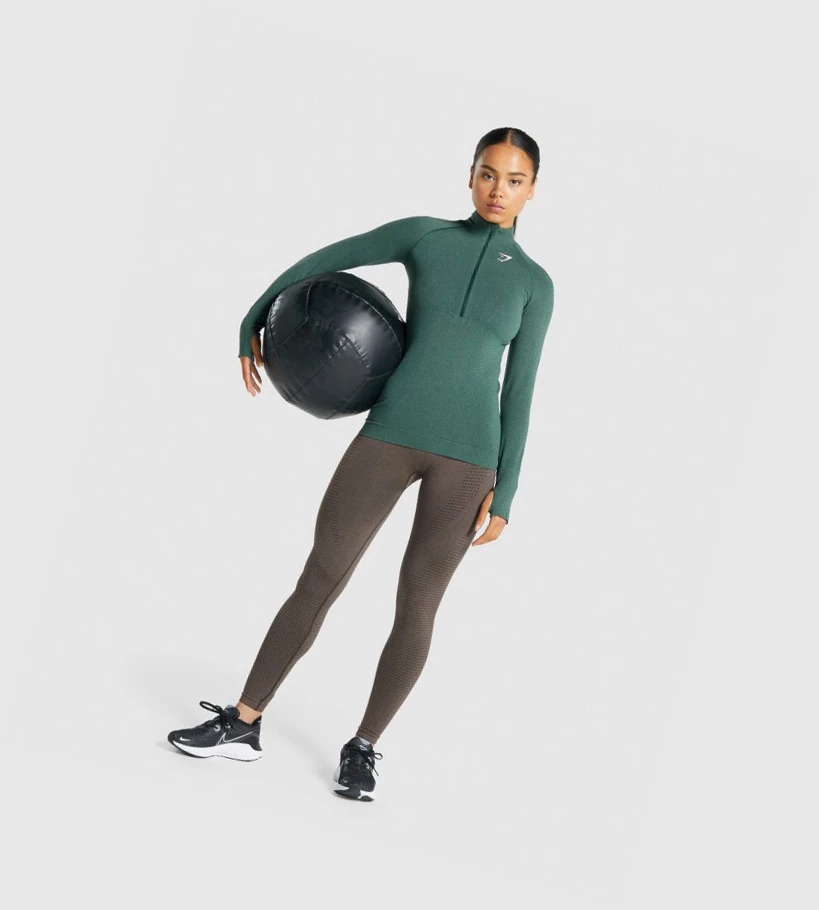 Sudadera Con Capucha Gymshark Vital Seamless 2.0 1/2 Zip Mujer Verdes Oscuro | XWTNKMY-87