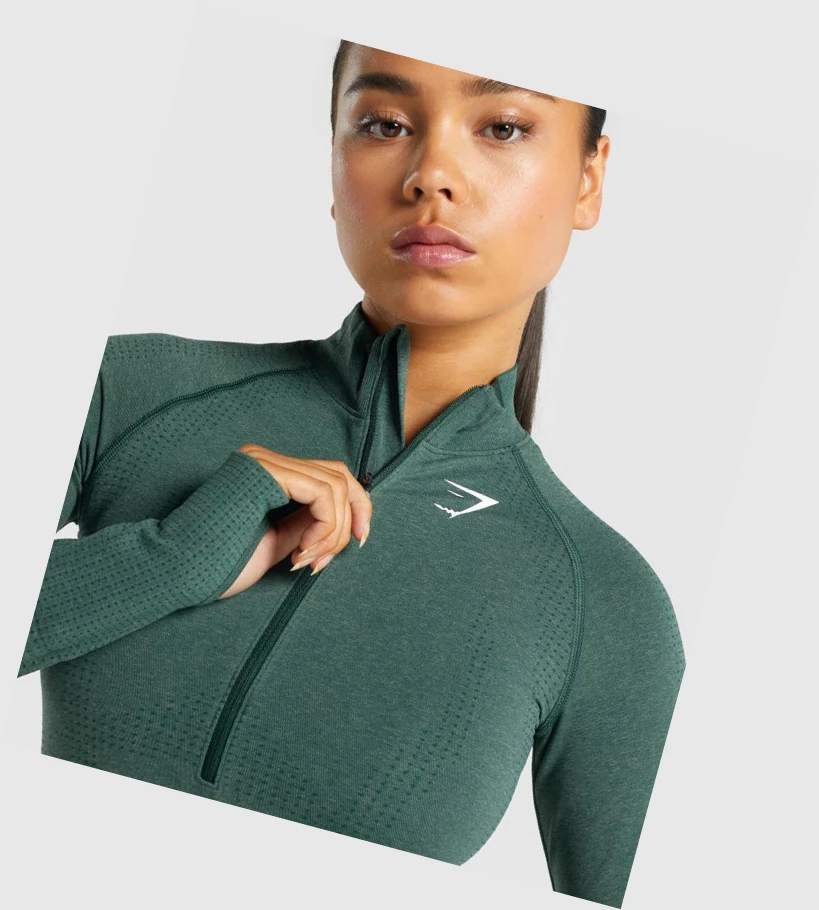 Sudadera Con Capucha Gymshark Vital Seamless 2.0 1/2 Zip Mujer Verdes Oscuro | XWTNKMY-87