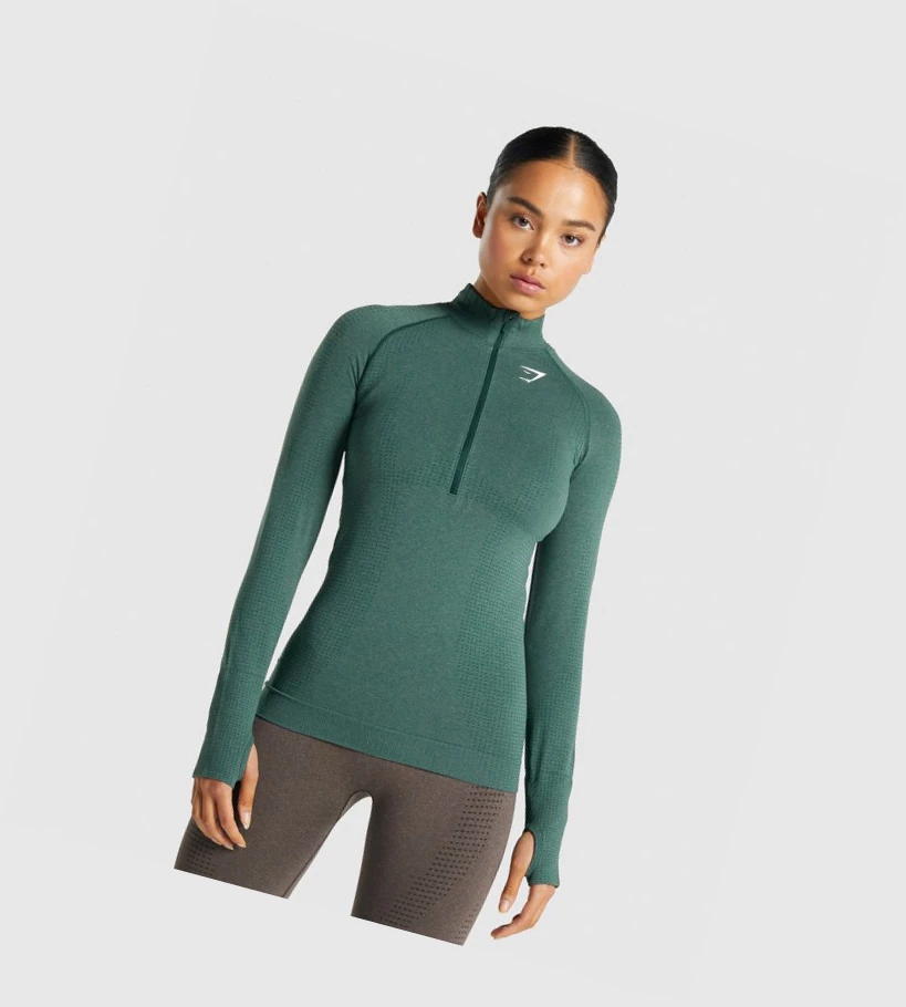 Sudadera Con Capucha Gymshark Vital Seamless 2.0 1/2 Zip Mujer Verdes Oscuro | XWTNKMY-87