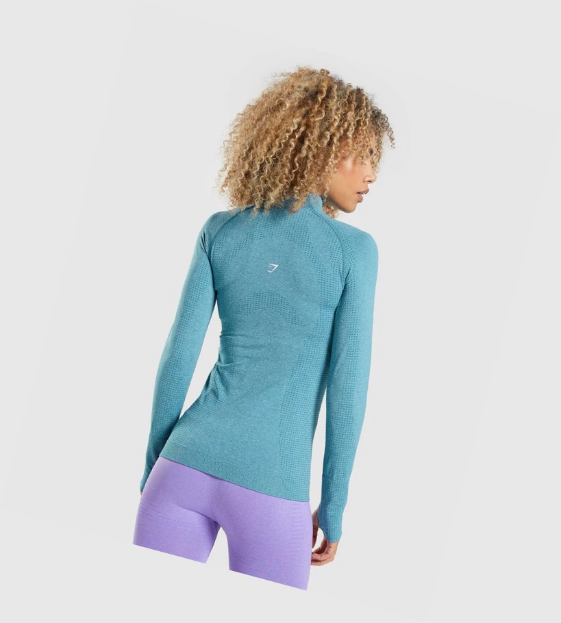 Sudadera Con Capucha Gymshark Vital Seamless 2.0 1/2 Zip Mujer Turquesa | ZWOTDBS-70