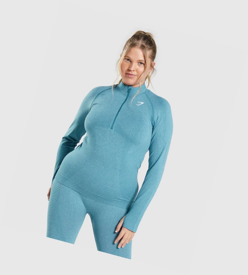 Sudadera Con Capucha Gymshark Vital Seamless 2.0 1/2 Zip Mujer Turquesa | ZWOTDBS-70