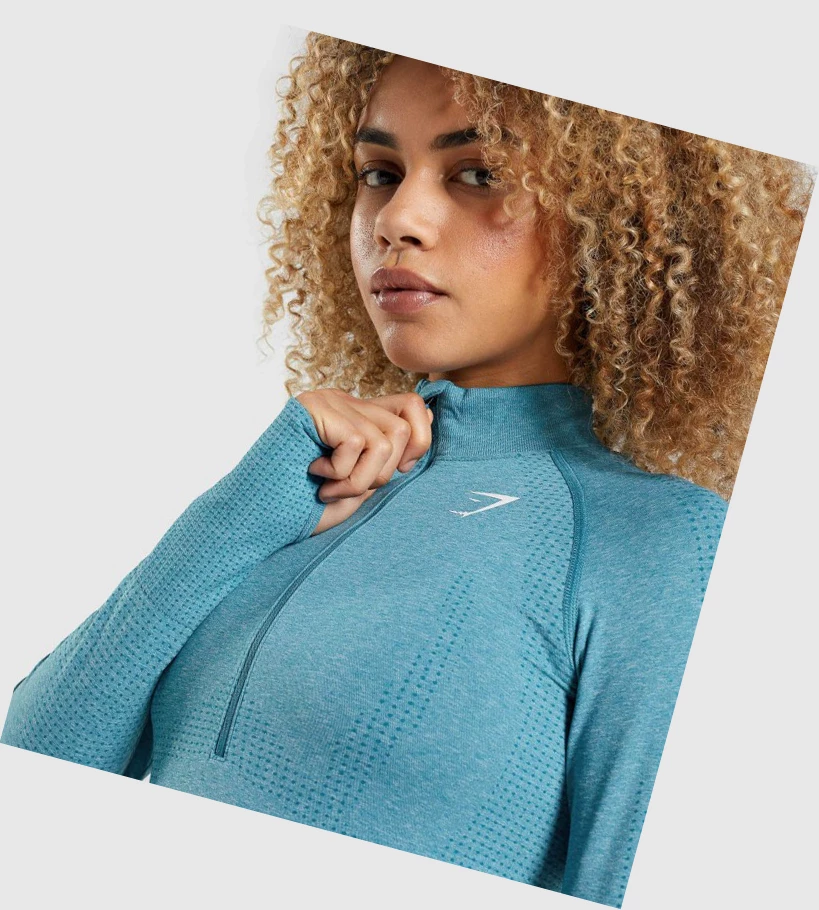 Sudadera Con Capucha Gymshark Vital Seamless 2.0 1/2 Zip Mujer Turquesa | ZWOTDBS-70