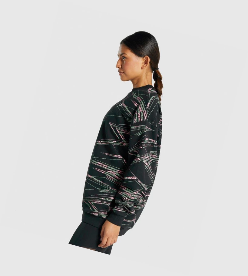 Sudadera Con Capucha Gymshark Zone Estampados Mujer Negros Verdes | MYRPBOS-17