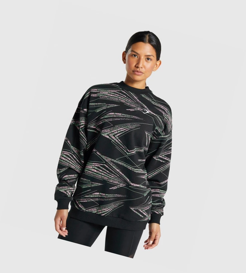 Sudadera Con Capucha Gymshark Zone Estampados Mujer Negros Verdes | MYRPBOS-17