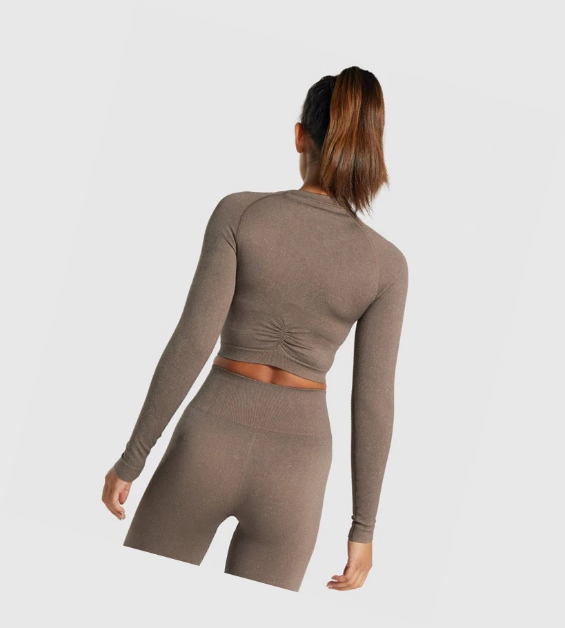 Sudaderas Gymshark Adapt Fleck Seamless Crop Top Mujer Marrom | PCMHZNG-03