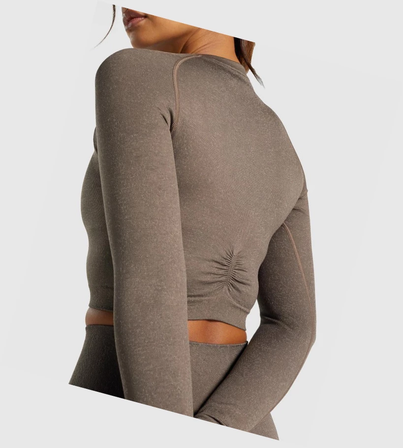 Sudaderas Gymshark Adapt Fleck Seamless Crop Top Mujer Marrom | PCMHZNG-03