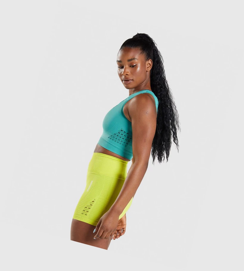 Sudaderas Gymshark Energy Seamless Crop Top Mujer Turquesa | DXQHNGI-89