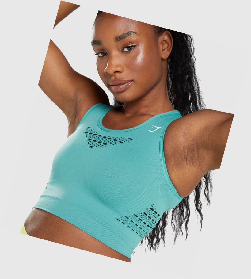 Sudaderas Gymshark Energy Seamless Crop Top Mujer Turquesa | DXQHNGI-89