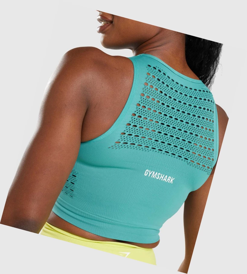 Sudaderas Gymshark Energy Seamless Crop Top Mujer Turquesa | DXQHNGI-89