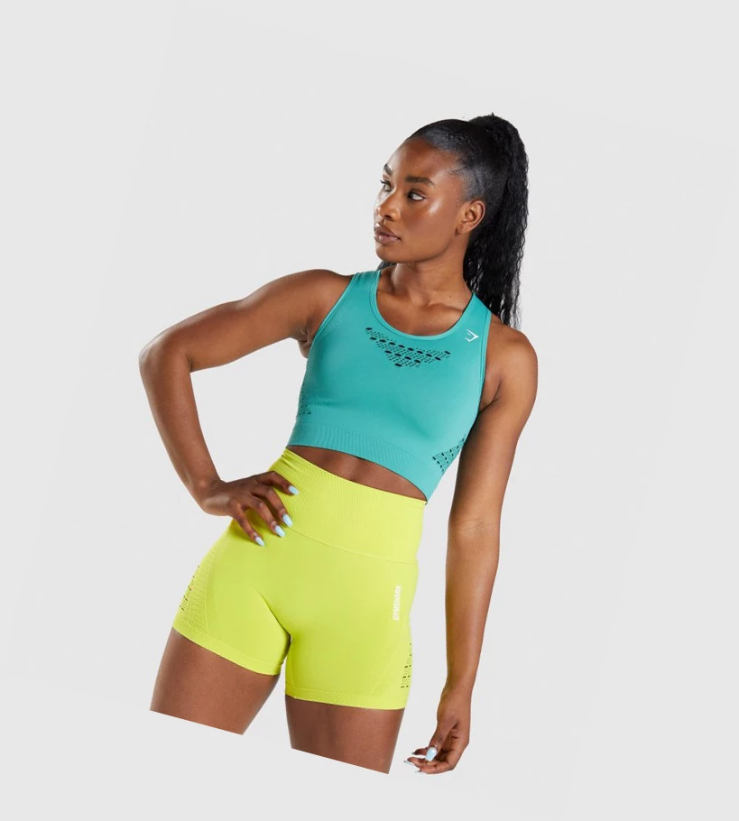 Sudaderas Gymshark Energy Seamless Crop Top Mujer Turquesa | DXQHNGI-89