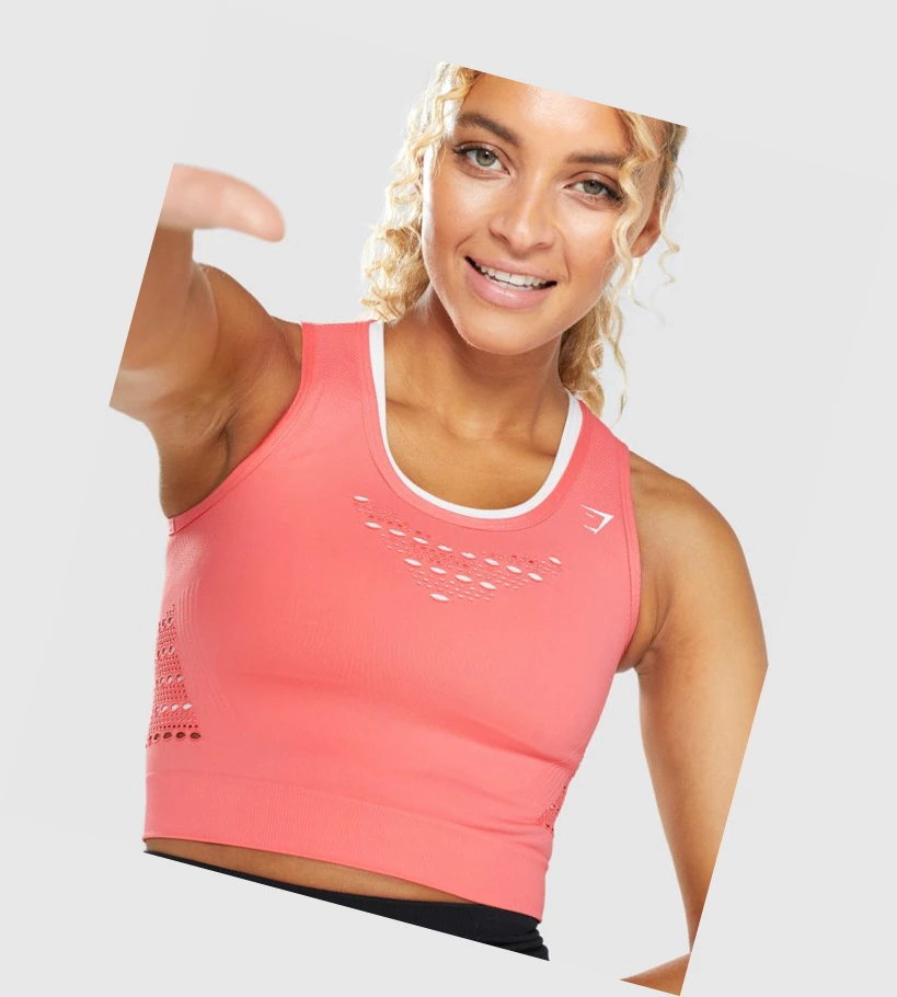 Sudaderas Gymshark Energy Seamless Crop Top Mujer Rosas | LNEQXKM-13