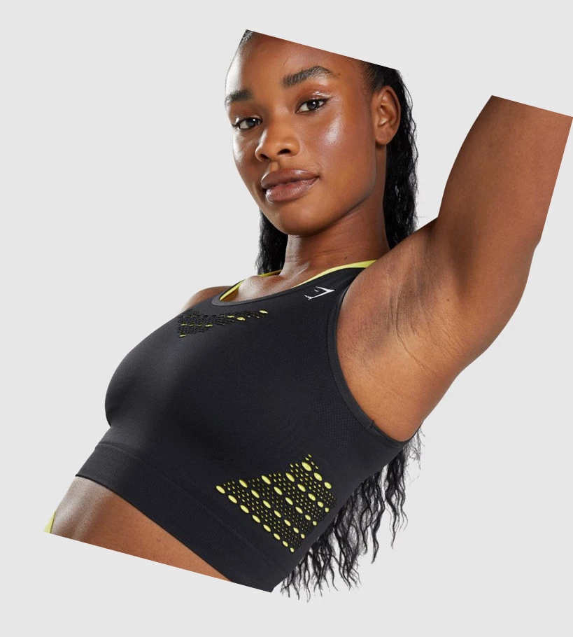 Sudaderas Gymshark Energy Seamless Crop Top Mujer Negros | ZPAVGKX-37