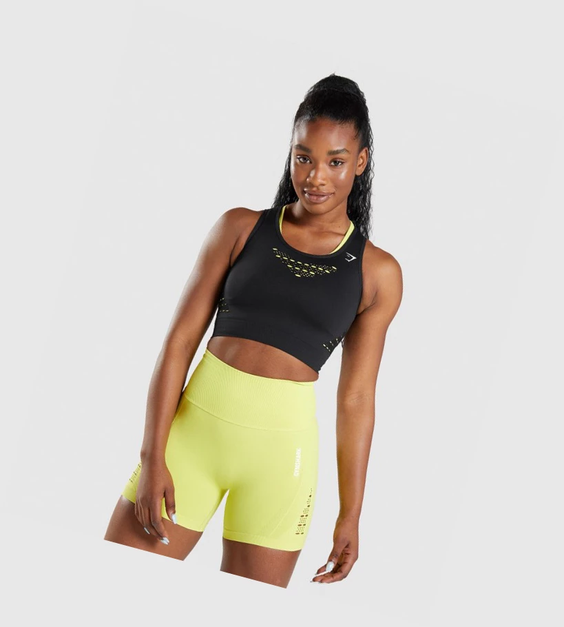 Sudaderas Gymshark Energy Seamless Crop Top Mujer Negros | ZPAVGKX-37