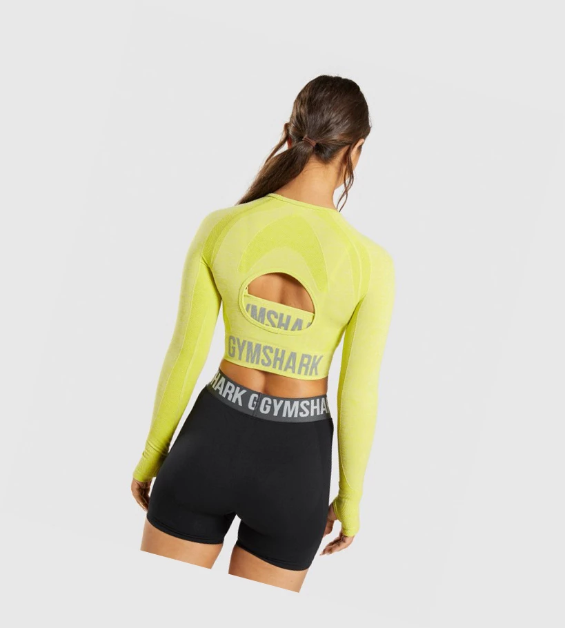 Sudaderas Gymshark Flex Sports Crop Top Mujer Amarillos | GNCMAFL-89