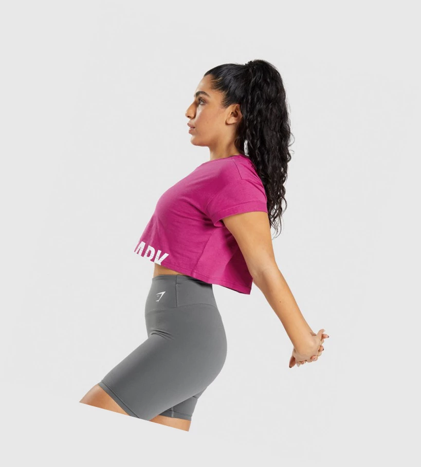 Sudaderas Gymshark Fraction Crop Top Mujer Rosas | AMJWOPD-96