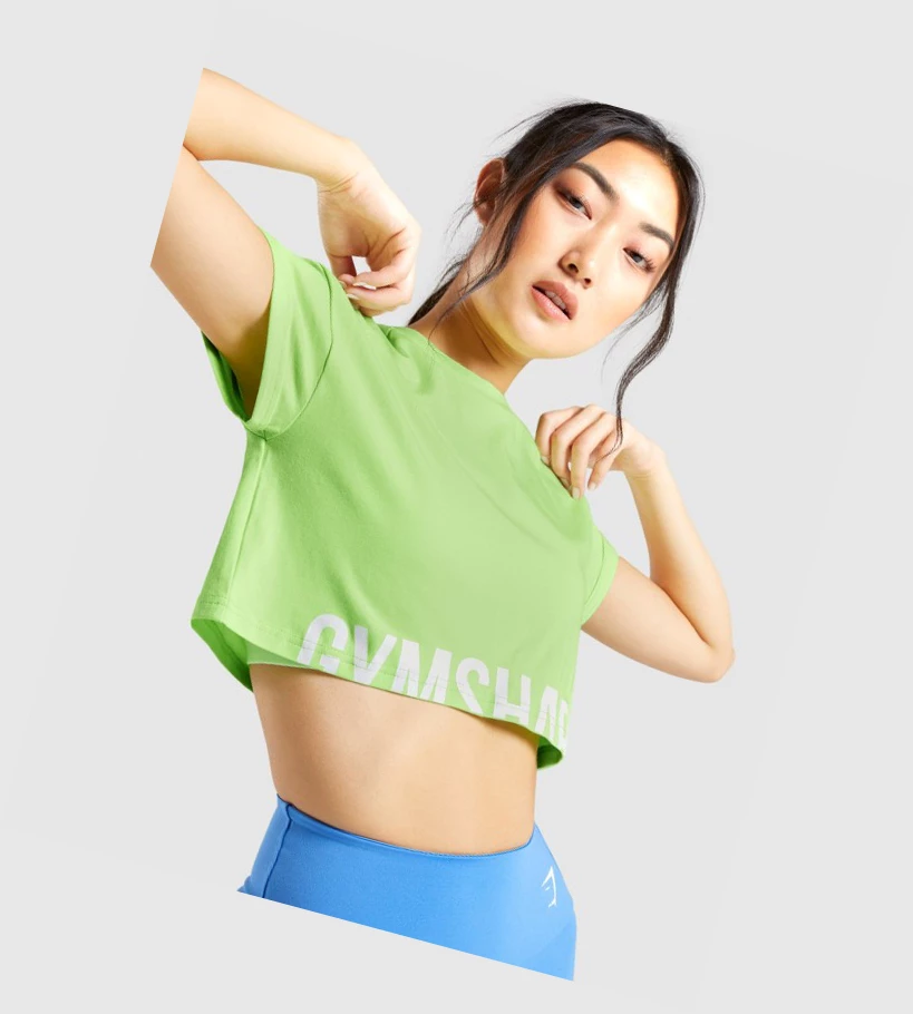 Sudaderas Gymshark Fraction Crop Top Mujer Verdes | CAKHURE-98