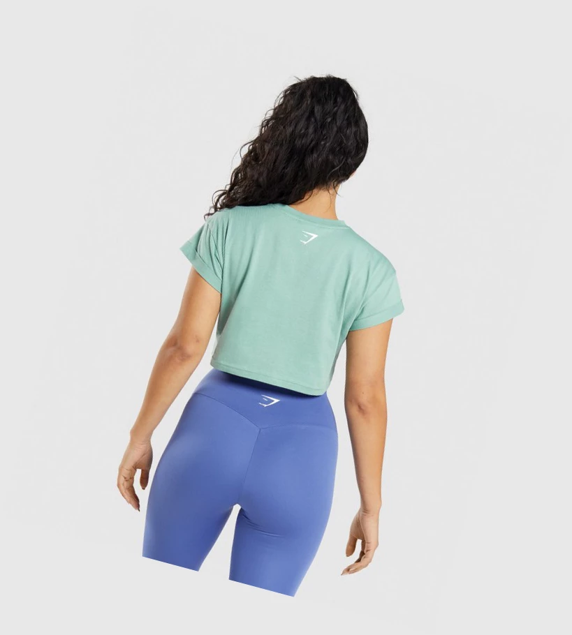 Sudaderas Gymshark Fraction Crop Top Mujer Azules | CYIJFGQ-39