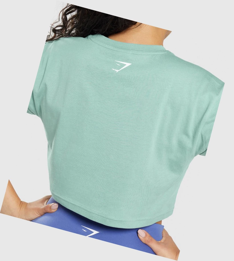 Sudaderas Gymshark Fraction Crop Top Mujer Azules | CYIJFGQ-39