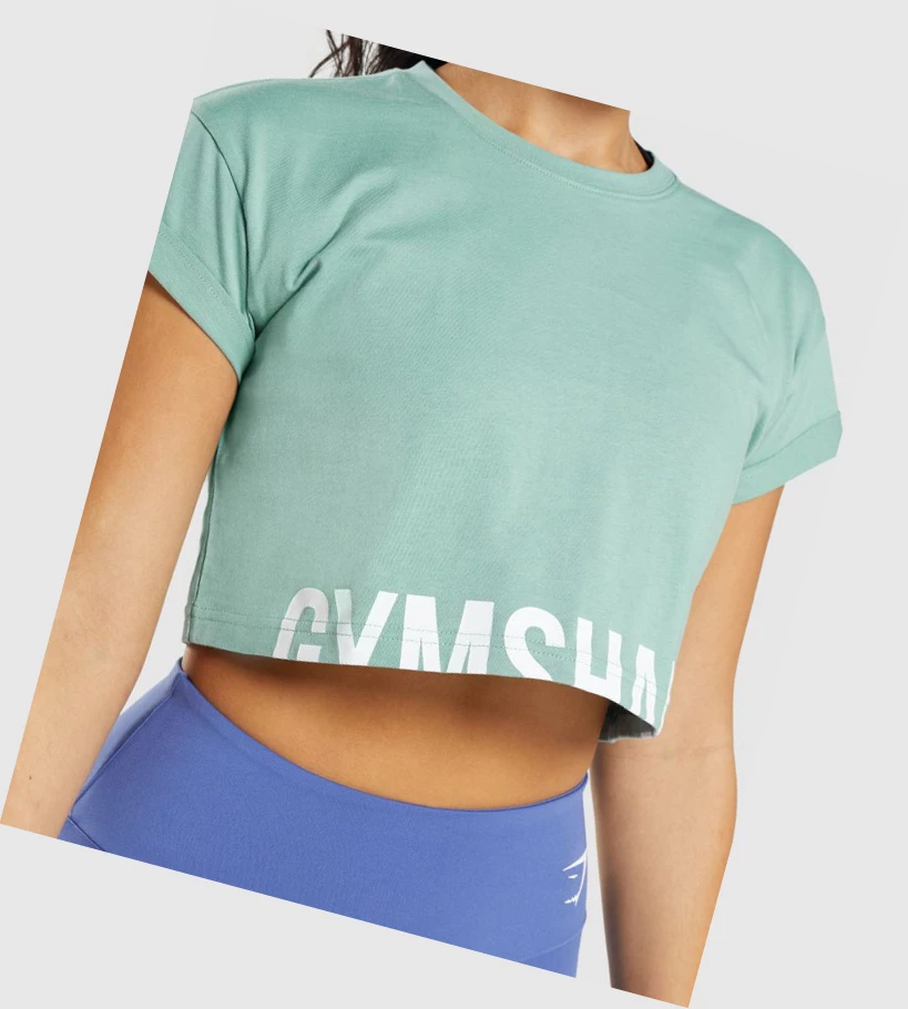 Sudaderas Gymshark Fraction Crop Top Mujer Azules | CYIJFGQ-39