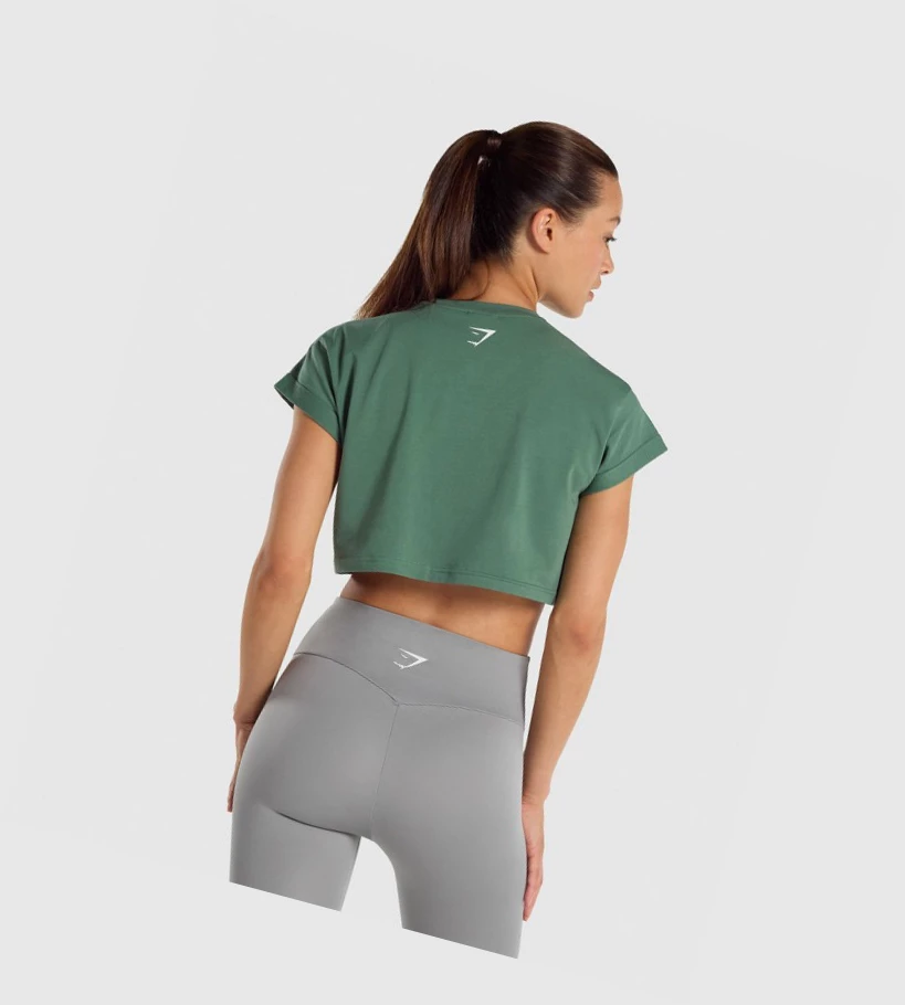 Sudaderas Gymshark Fraction Crop Top Mujer Verdes | OIDGPCR-09