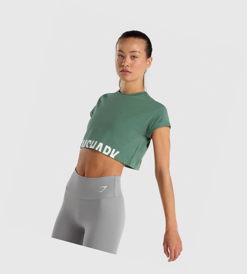 Sudaderas Gymshark Fraction Crop Top Mujer Verdes | OIDGPCR-09