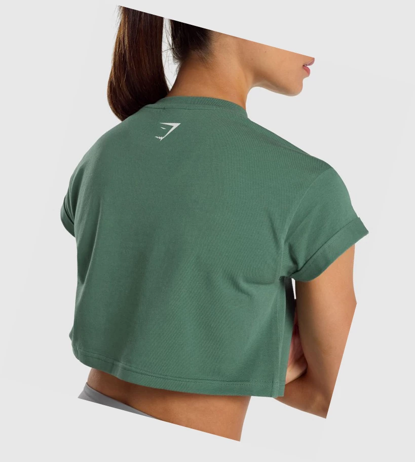 Sudaderas Gymshark Fraction Crop Top Mujer Verdes | OIDGPCR-09