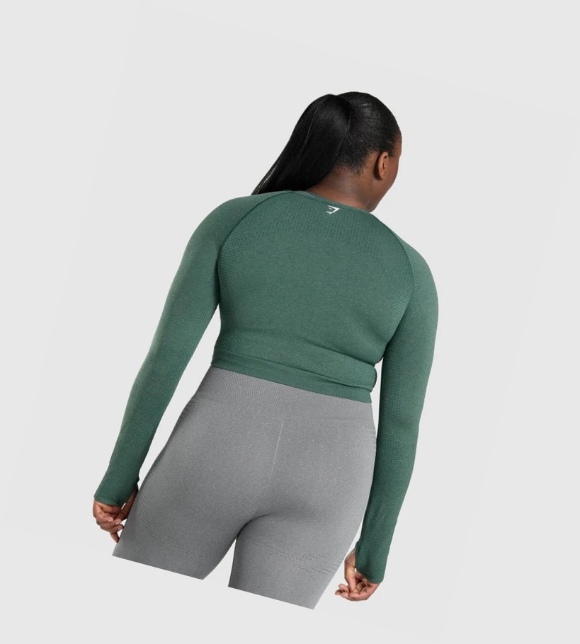 Sudaderas Gymshark Vital Seamless 2.0 Crop Top Mujer Verdes Oscuro | VKIQBNW-58