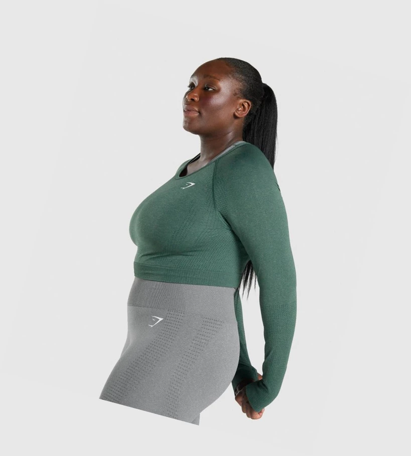 Sudaderas Gymshark Vital Seamless 2.0 Crop Top Mujer Verdes Oscuro | VKIQBNW-58