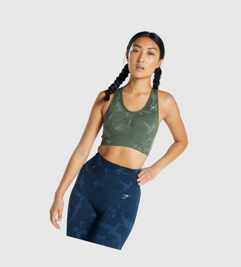 Sujetadores Deportivos Gymshark Adapt Camo Seamless Racer Back Mujer Verdes | HTRQZKD-76