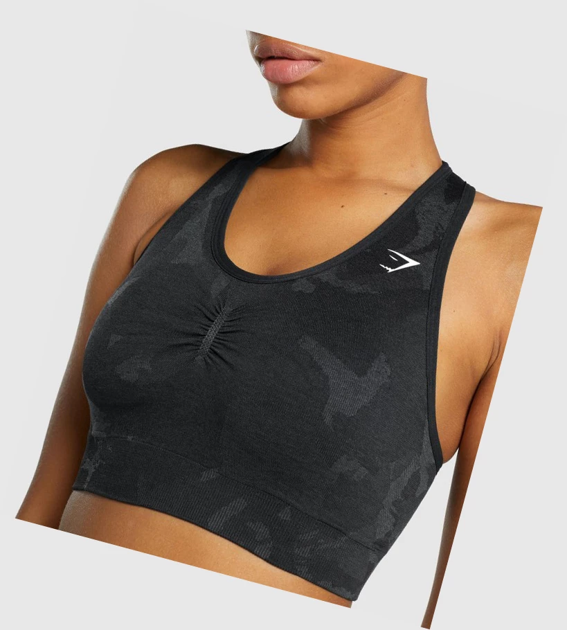 Sujetadores Deportivos Gymshark Adapt Camo Seamless Racer Back Mujer Negros | SKJWAIX-62