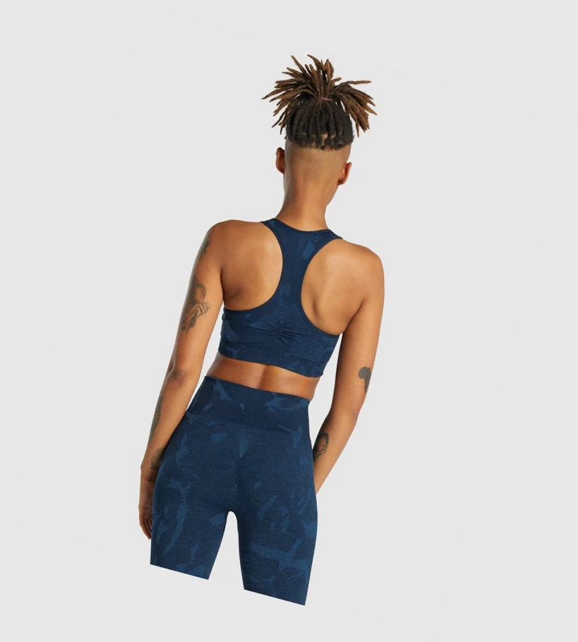 Sujetadores Deportivos Gymshark Adapt Camo Seamless Racer Back Mujer Azul Marino | YKPCQFD-14