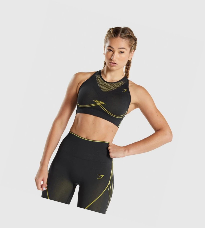 Sujetadores Deportivos Gymshark Apex Seamless Mujer Negros Amarillos | BCITWRF-76