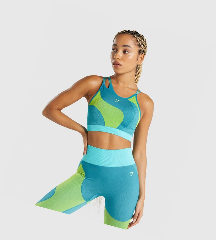 Sujetadores Deportivos Gymshark WTFlex Seamless Asymmetric Tiras Mujer Azules | VICMQAD-68