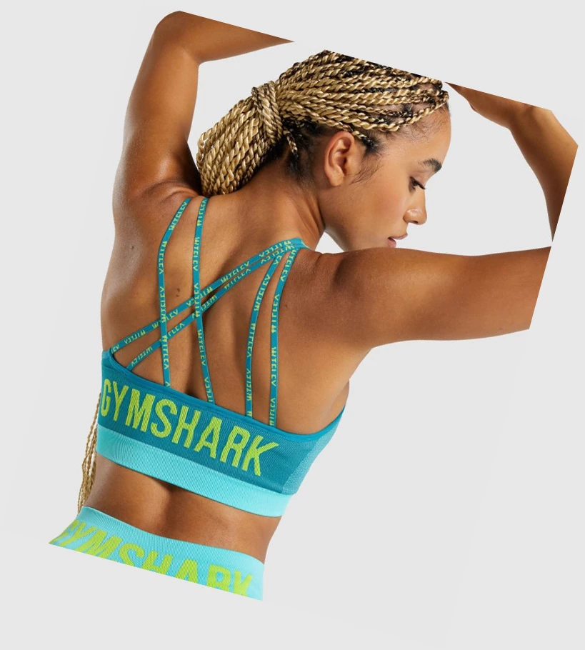 Sujetadores Deportivos Gymshark WTFlex Seamless Asymmetric Tiras Mujer Azules | VICMQAD-68