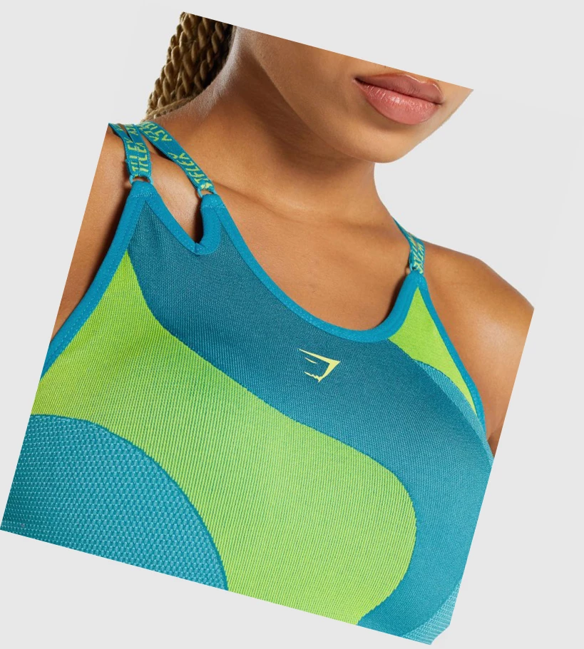 Sujetadores Deportivos Gymshark WTFlex Seamless Asymmetric Tiras Mujer Azules | VICMQAD-68