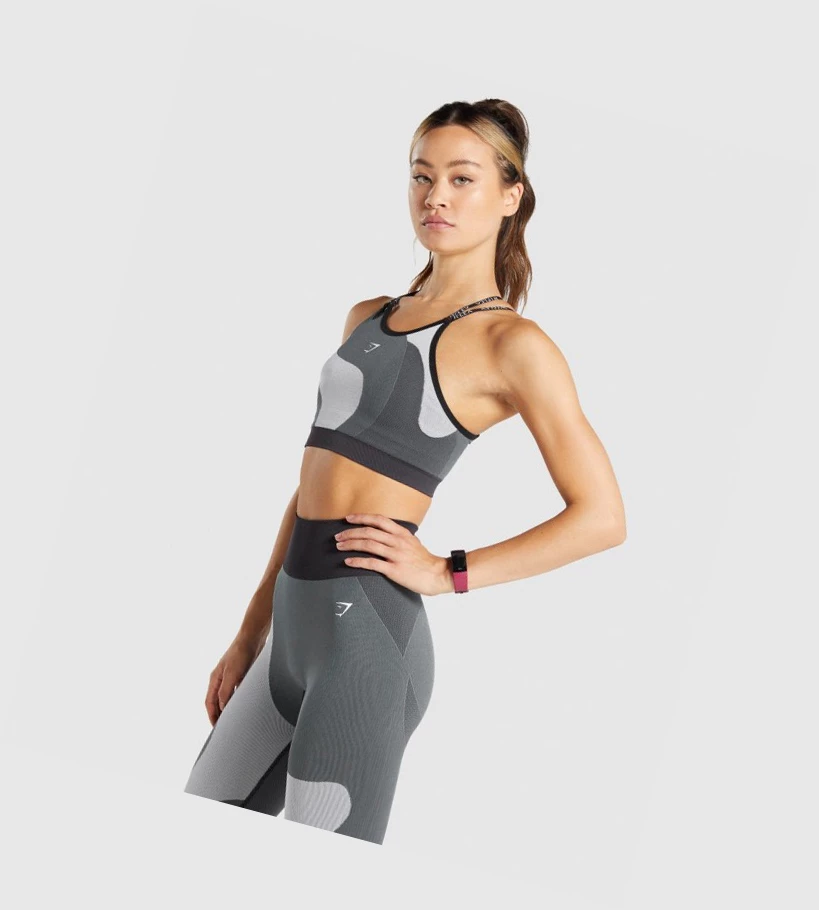 Sujetadores Deportivos Gymshark WTFlex Seamless Asymmetric Tiras Mujer Grises | XVSYTIN-85