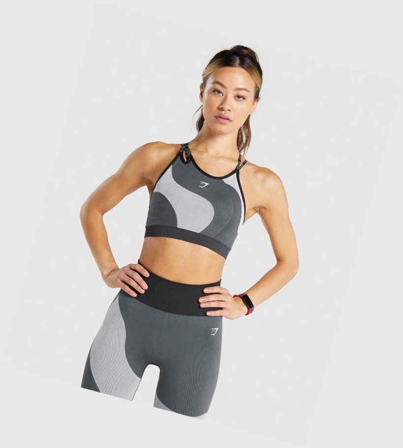 Sujetadores Deportivos Gymshark WTFlex Seamless Asymmetric Tiras Mujer Grises | XVSYTIN-85