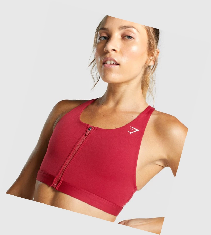 Sujetadores Deportivos Gymshark Zip Up Entrenamiento Mujer Vino | ETGUVPF-73