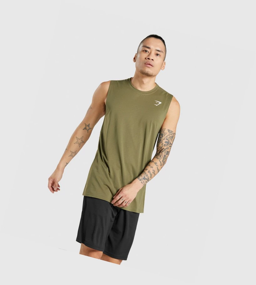 Camiseta Tirantes Gymshark Arrival Sin Manga Hombre Verdes Oscuro | HJSBUWM-62