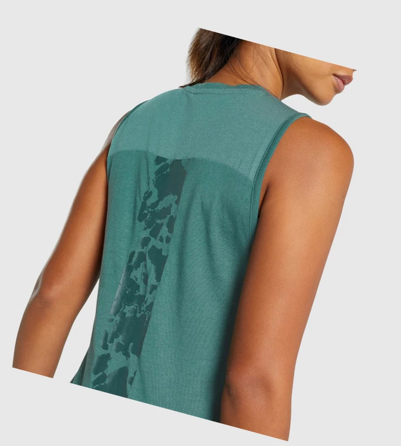 Camiseta Tirantes Gymshark Camo Estampados Mujer Verdes Oscuro | CVFZAIU-39