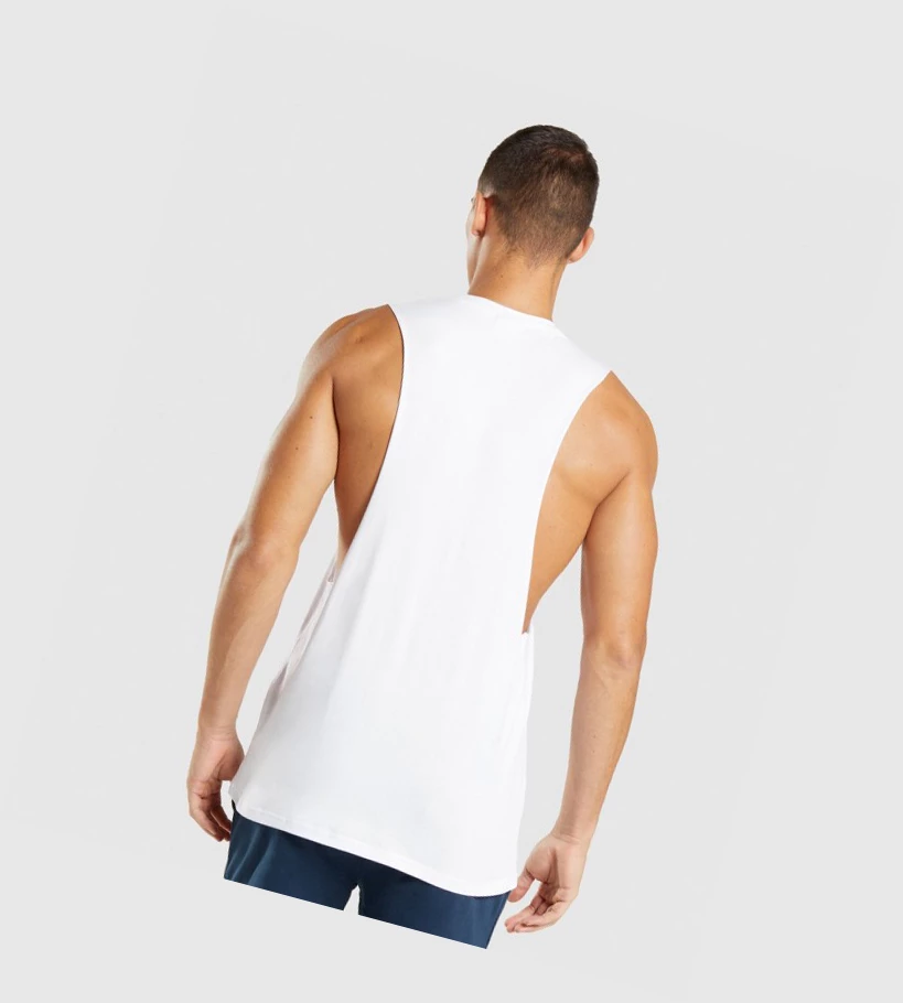 Camiseta Tirantes Gymshark Central Drop Arm Hombre Blancos | GDKYISW-46