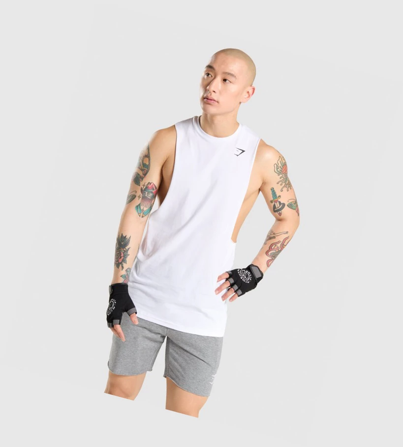 Camiseta Tirantes Gymshark Critical Drop Arm Hombre Blancos | TAVZOIY-03