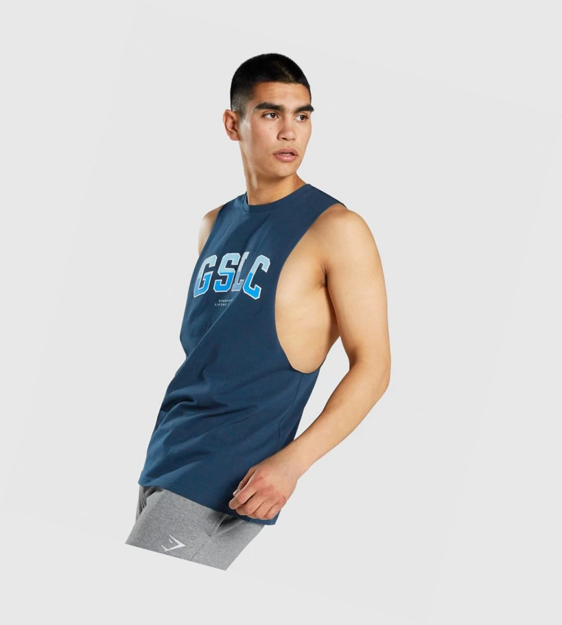 Camiseta Tirantes Gymshark GSLC Collegiate Drop Arm Hombre Azul Marino | HIFVEBK-97