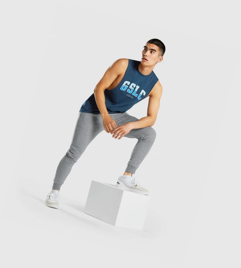 Camiseta Tirantes Gymshark GSLC Collegiate Drop Arm Hombre Azul Marino | HIFVEBK-97