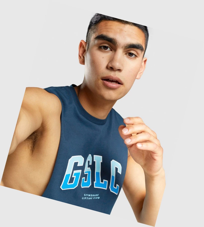 Camiseta Tirantes Gymshark GSLC Collegiate Drop Arm Hombre Azul Marino | HIFVEBK-97