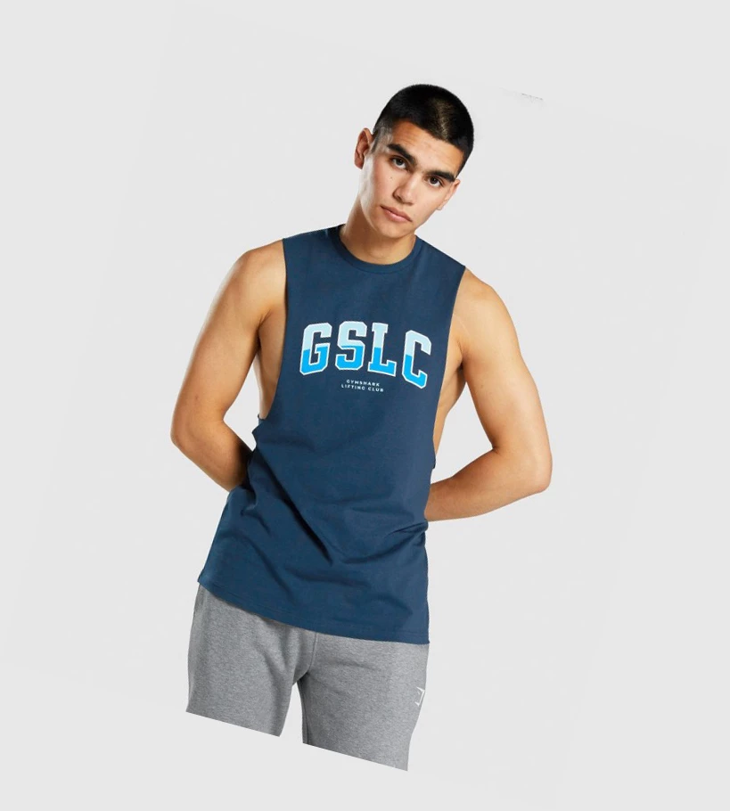 Camiseta Tirantes Gymshark GSLC Collegiate Drop Arm Hombre Azul Marino | HIFVEBK-97