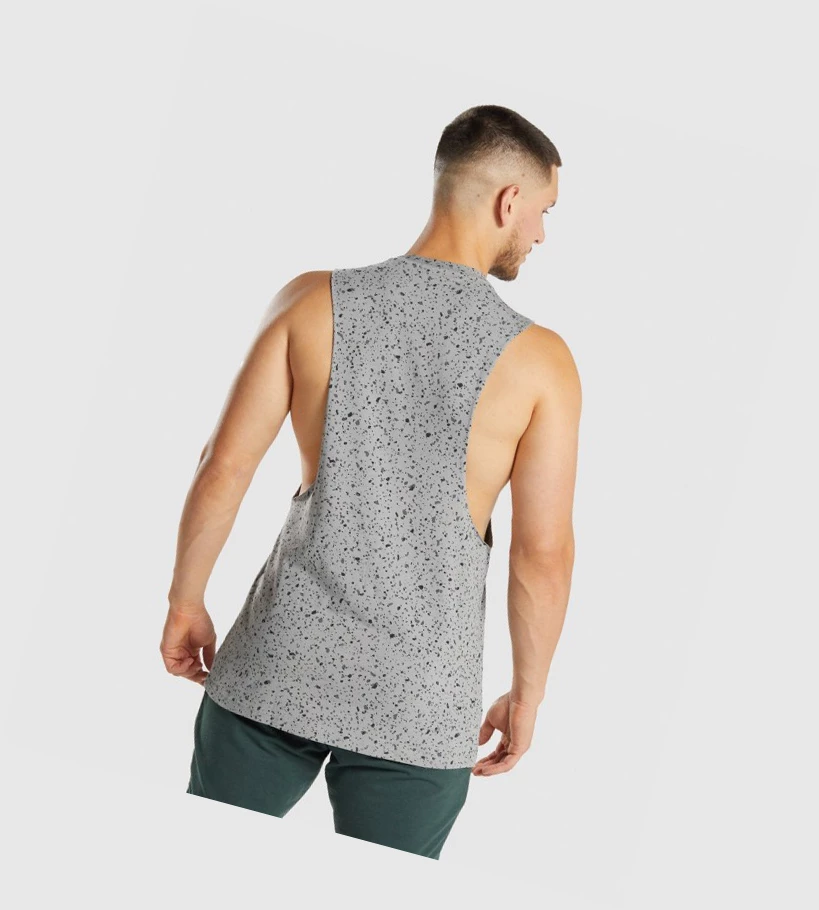 Camiseta Tirantes Gymshark Micro Print Drop Arm Hombre Grises | BXJMUFT-26