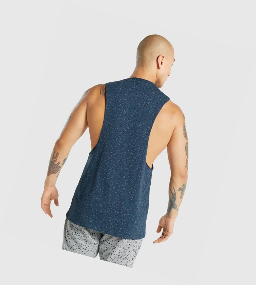 Camiseta Tirantes Gymshark Micro Print Drop Arm Hombre Azul Marino | MQXSGWN-15