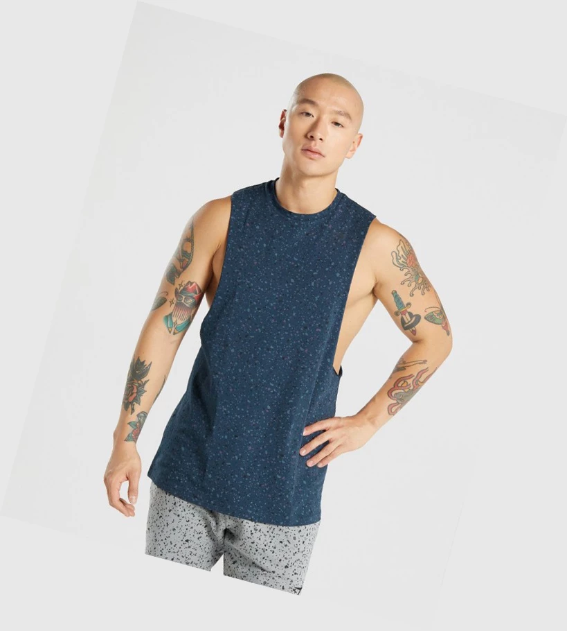 Camiseta Tirantes Gymshark Micro Print Drop Arm Hombre Azul Marino | MQXSGWN-15