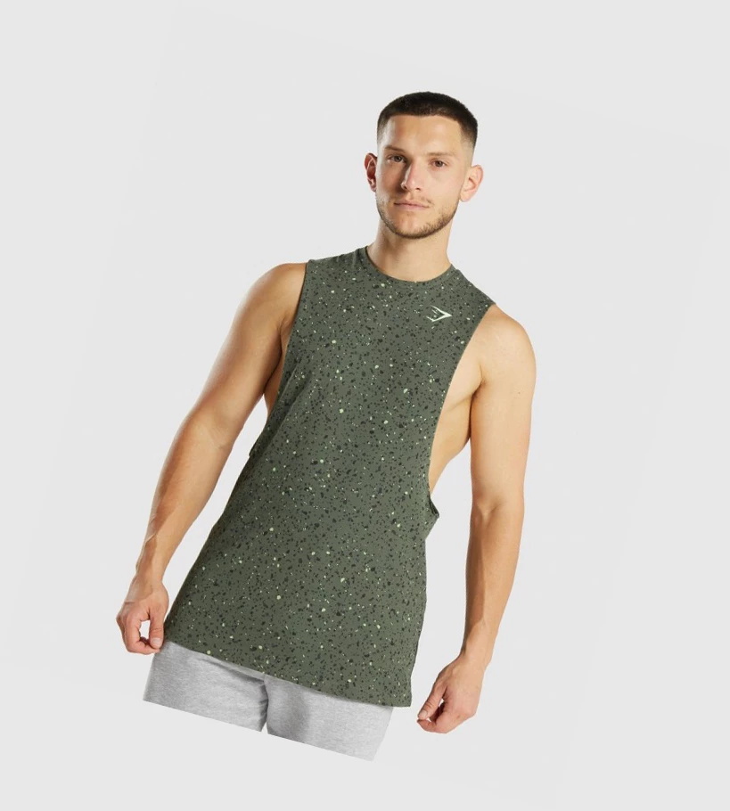 Camiseta Tirantes Gymshark Micro Print Drop Arm Hombre Verdes | ZKDFYUM-84